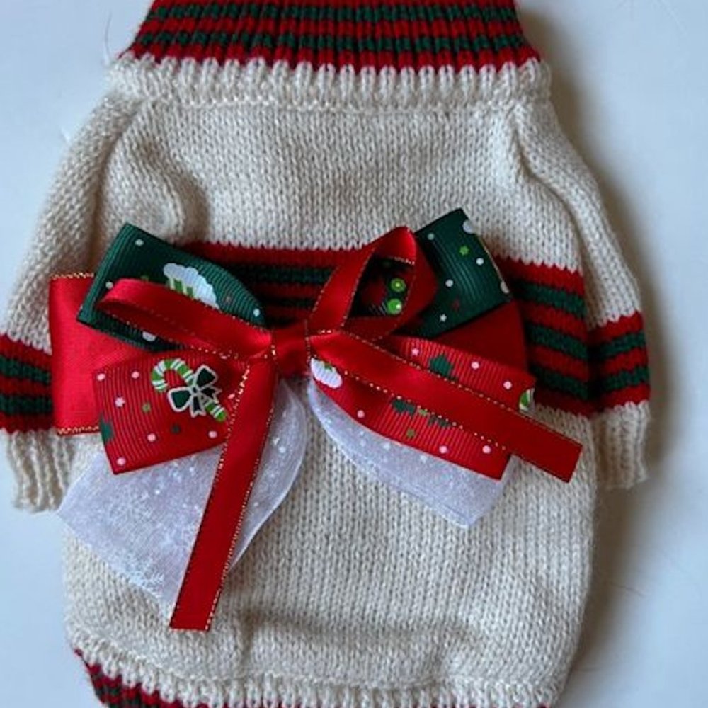 Small Pet Christmas Sweater Keep Warm Casual Beige (XS)